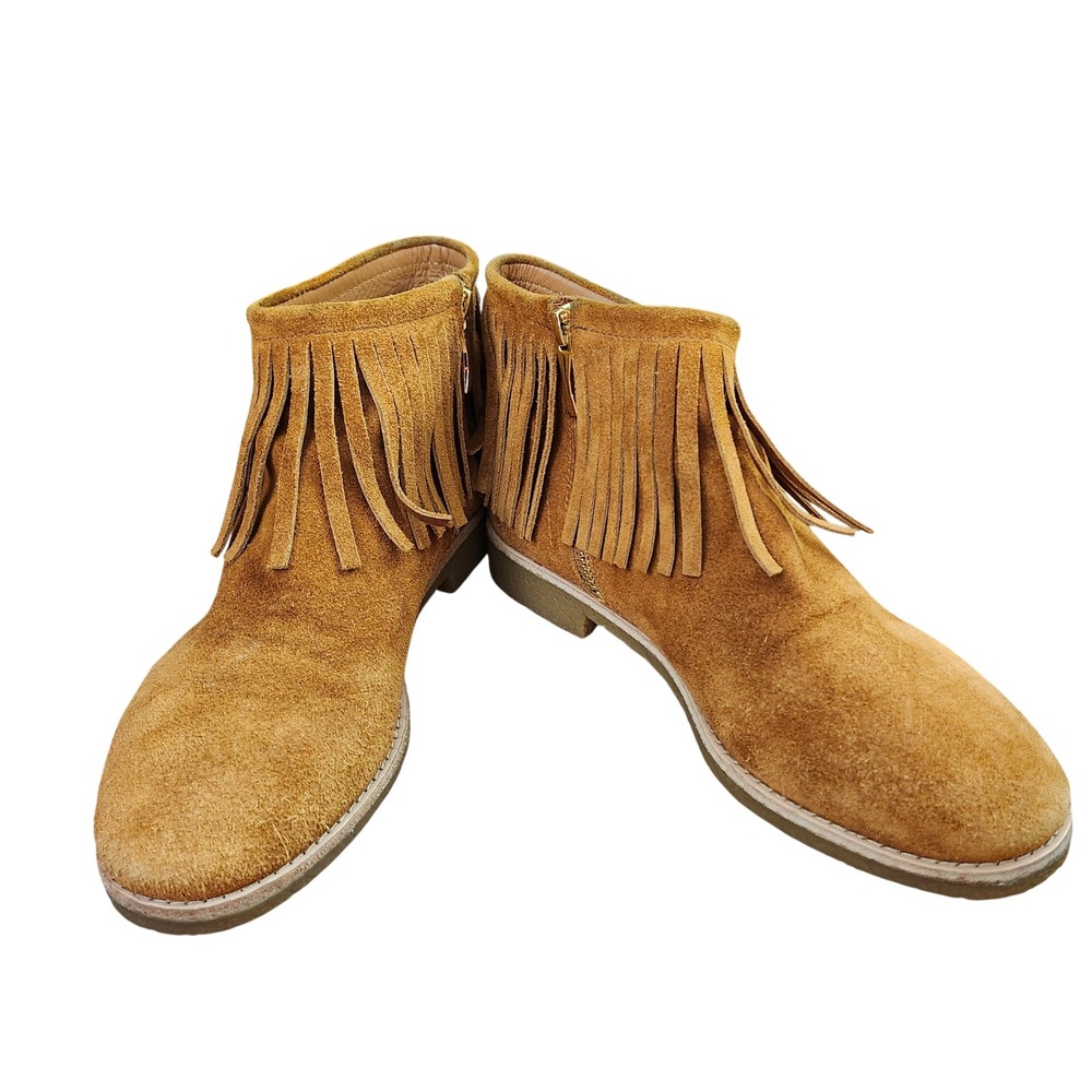 Kate Spade Saks NY Betsey Too Tan Suede Fringe Ankle Boots Womens‎ Cowgirl 8M